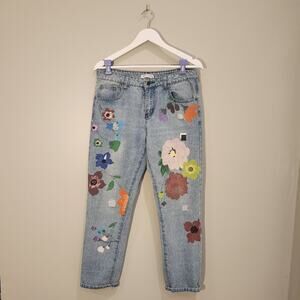 MISSLOOK Painted Floral Denim Ankle Jeans - Size M